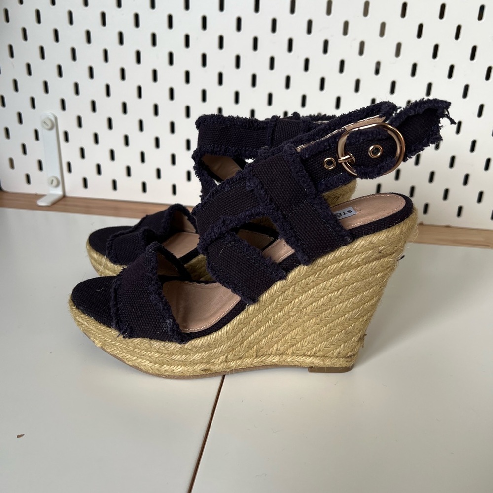 Steve Madden Fraid Navy Blue Wedge Espadrille Sandals